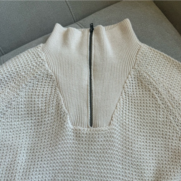 Nordstrom RDI Waffle Knit 1/4 Zip Mock Neck Sweater Oatmeal Tan NWT NEW beige XS - Picture 5 of 10
